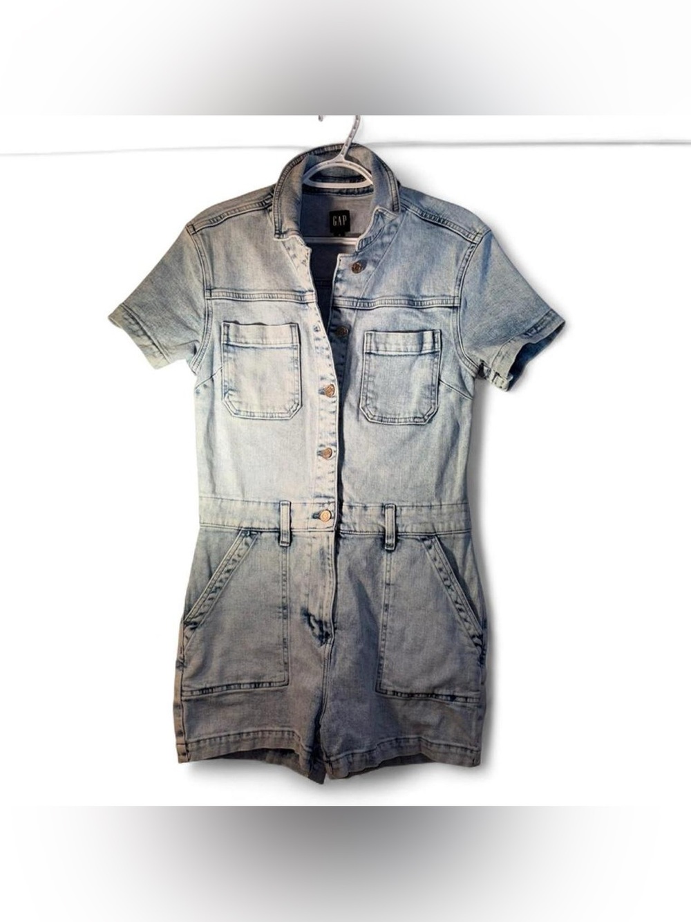 GAP Light Blue Denim Short Sleeve Romper